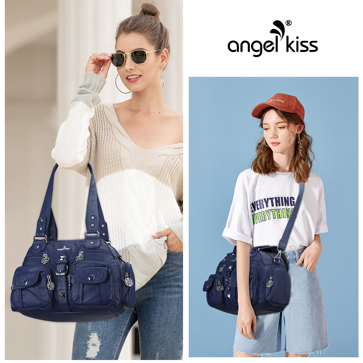 Soft Multi-Pocket Shoulder Bag with Adjustable Strap