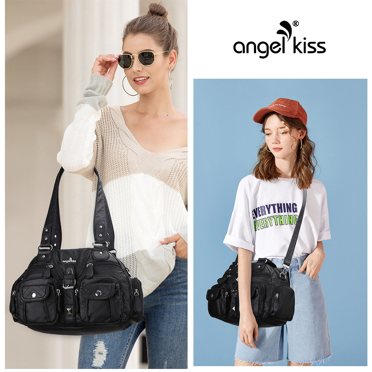 Soft Multi-Pocket Shoulder Bag with Adjustable Strap