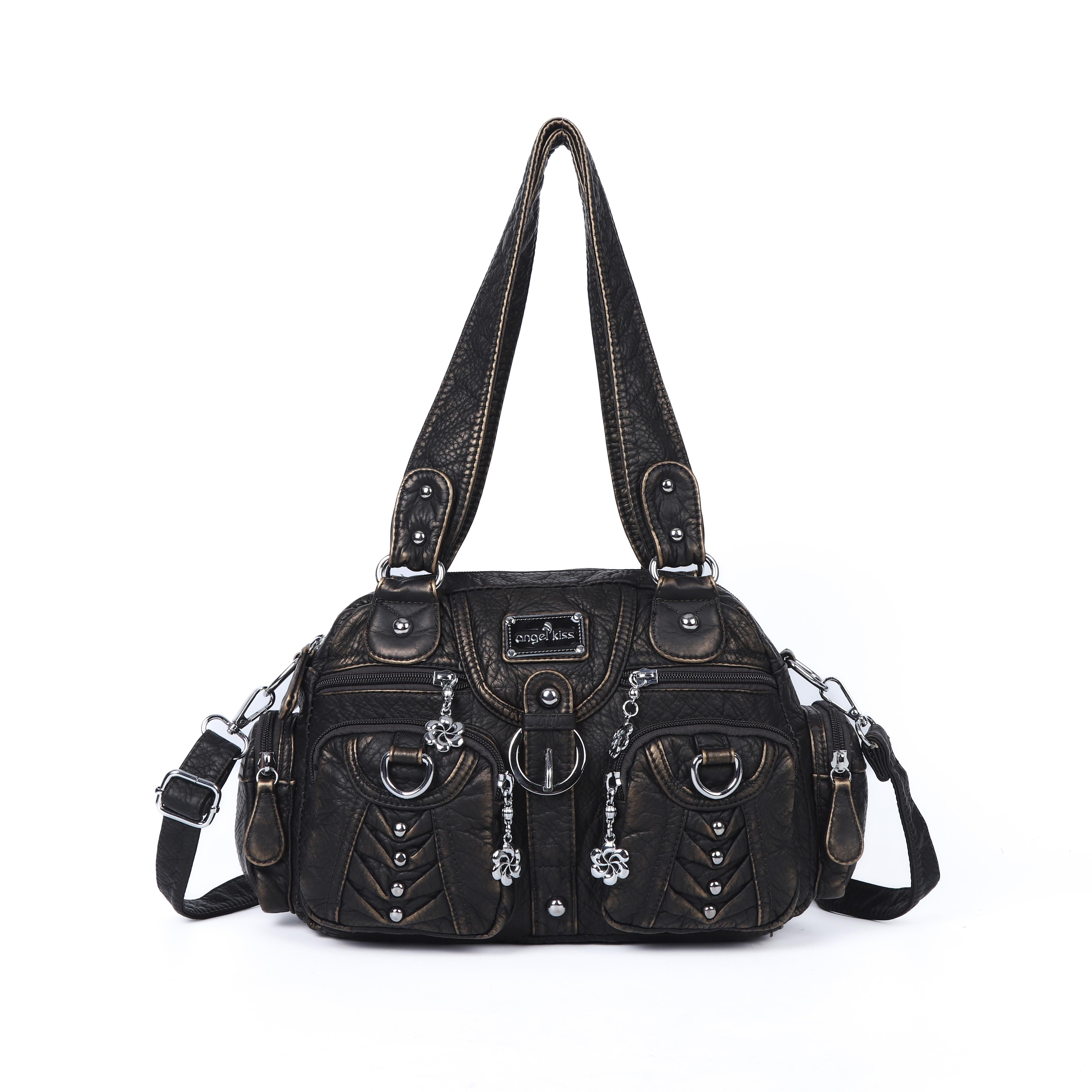 Studded Ring-Detail Multi-Pocket Shoulder Bag