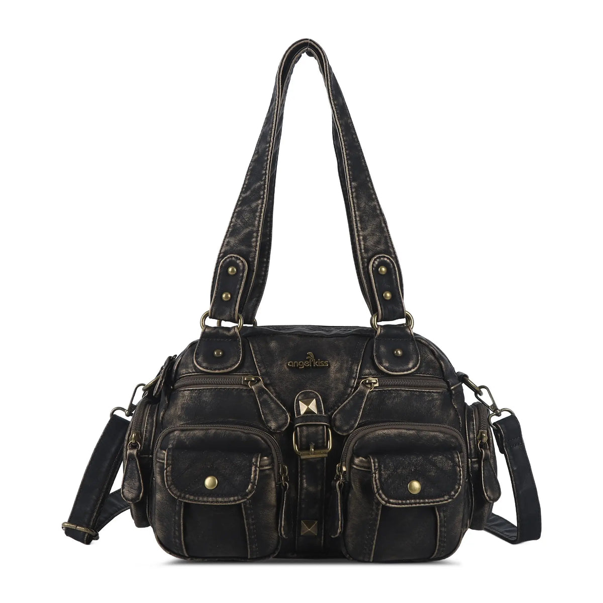 Layered Multi-Pocket Shoulder Bag with Buckle Details