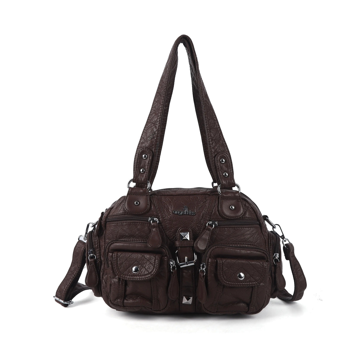 Layered Multi-Pocket Shoulder Bag with Buckle Details