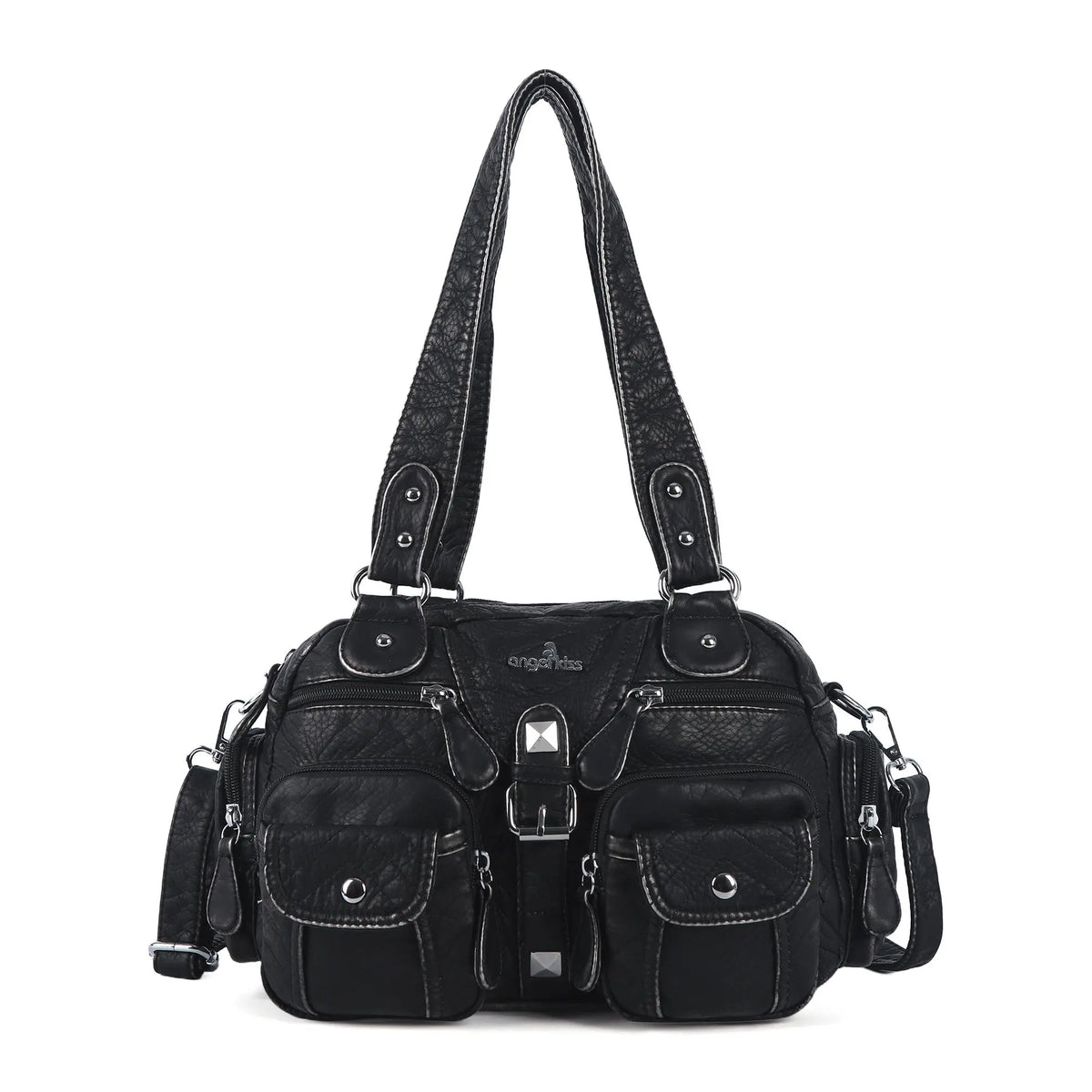 Layered Multi-Pocket Shoulder Bag with Buckle Details