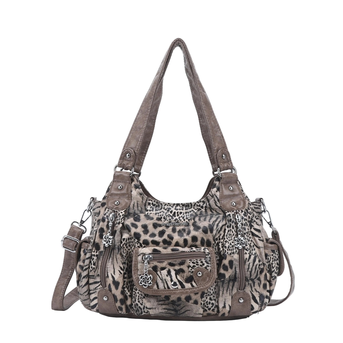 Multi-Print Patchwork Shoulder Crossbody Bag with Wide Straps