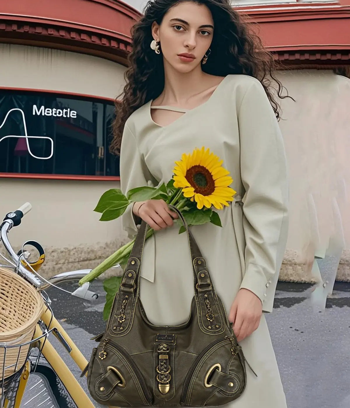 Heritage Braided Buckle Vegan Leather Hobo Bag