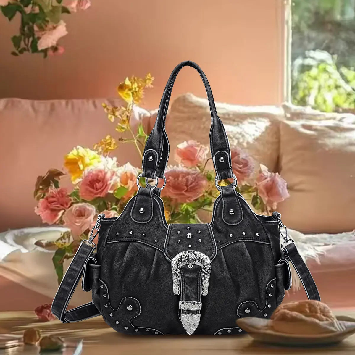 Everyday Hobo Shoulder Bag with Contrast Trim Details