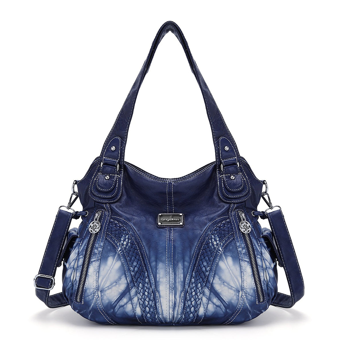 Washed Vegan Leather Braided Multi-Pocket Shoulder Bag