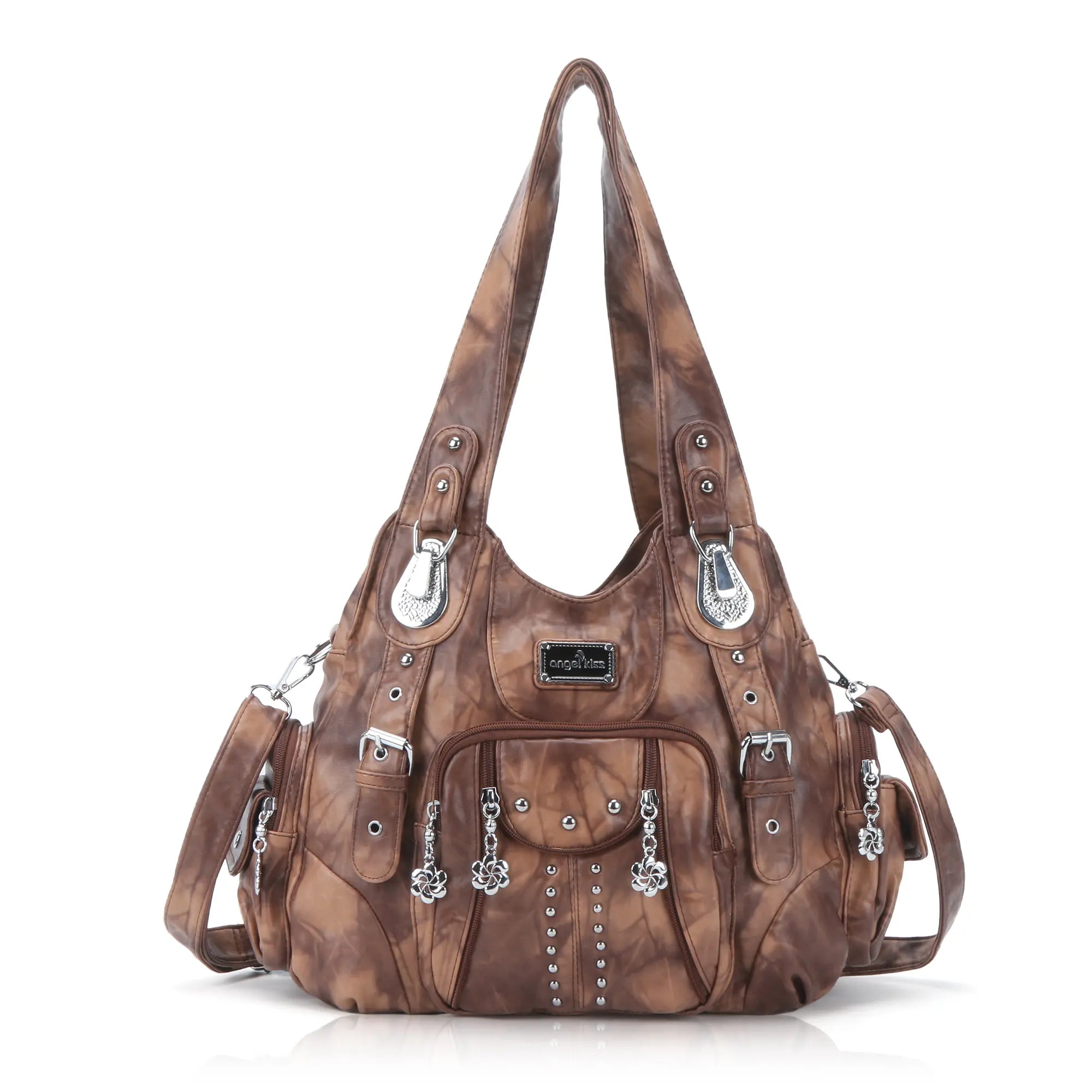 Tie-Dye Hobo Shoulder Bag with Rivet Strap Details