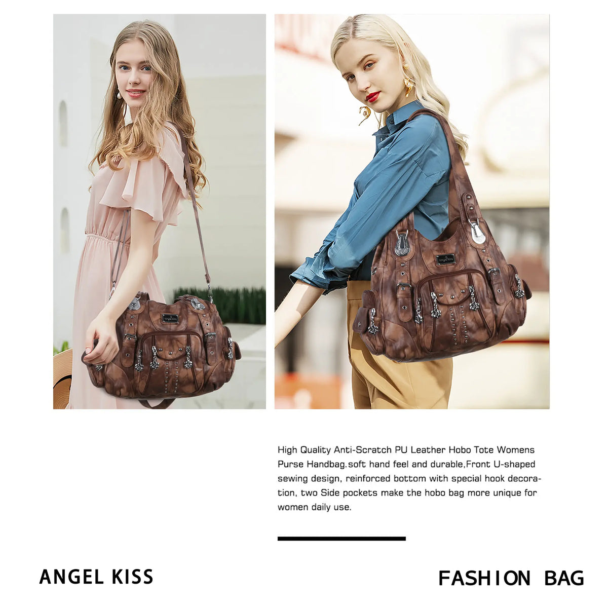 Tie-Dye Hobo Shoulder Bag with Rivet Strap Details