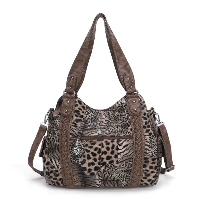 Vintage Leopard Vegan Leather Shoulder Tote