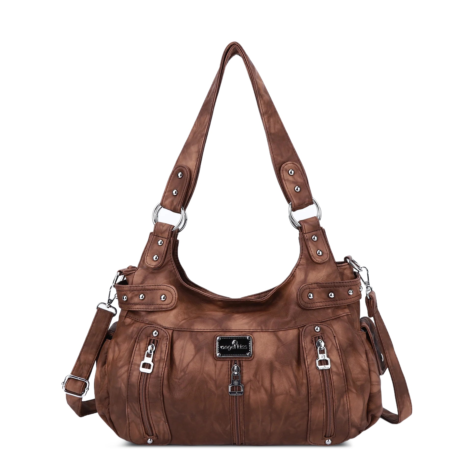 Washed Multi-Zip Hobo Shoulder Bag