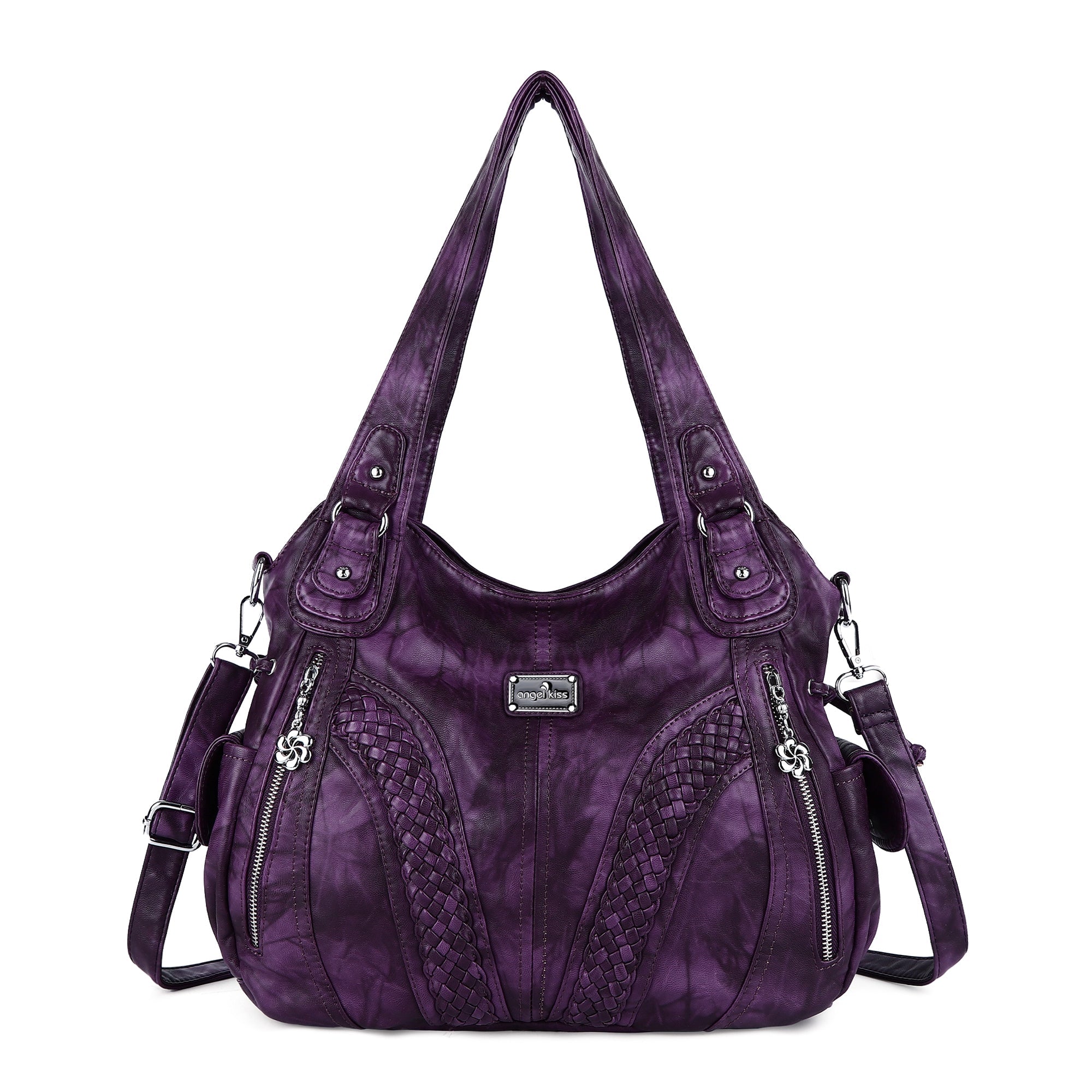 Washed Vegan Leather Multi-Pocket Shoulder Bag