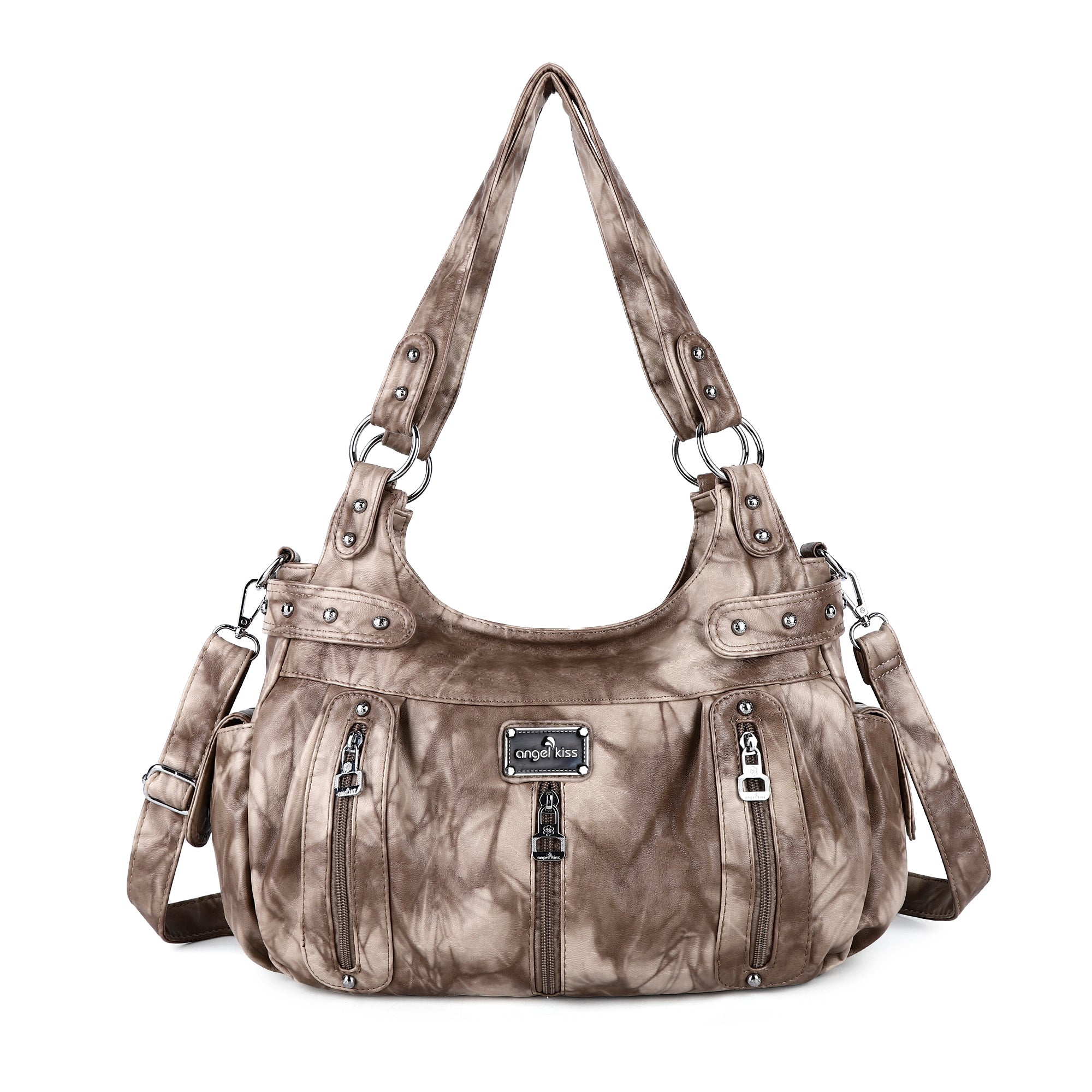 Washed Multi-Zip Hobo Shoulder Bag