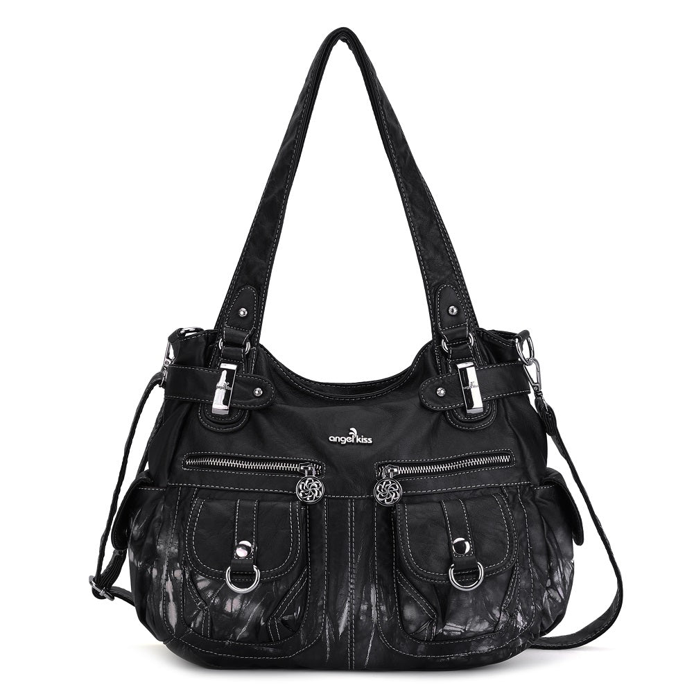 Tie-Dye Washed Vegan Leather Multi-Pocket Hobo Bag