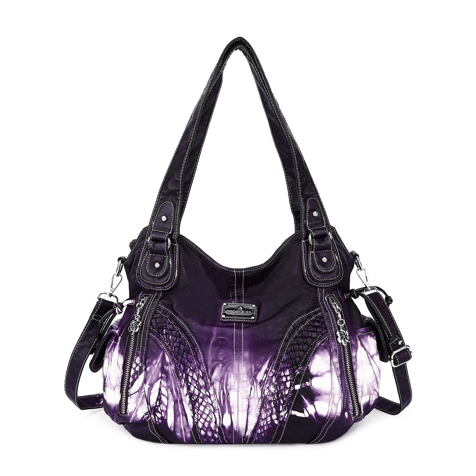 Washed Vegan Leather Braided Multi-Pocket Shoulder Bag