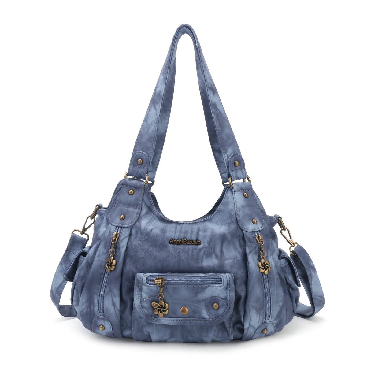 Vintage Washed Tie-Dye Multi-Pocket Shoulder Bag