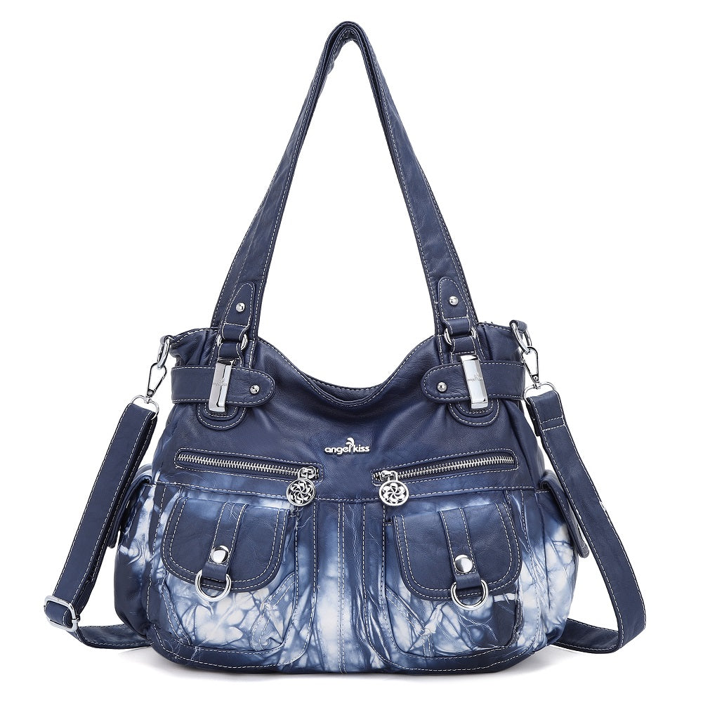 Tie-Dye Washed Vegan Leather Multi-Pocket Hobo Bag