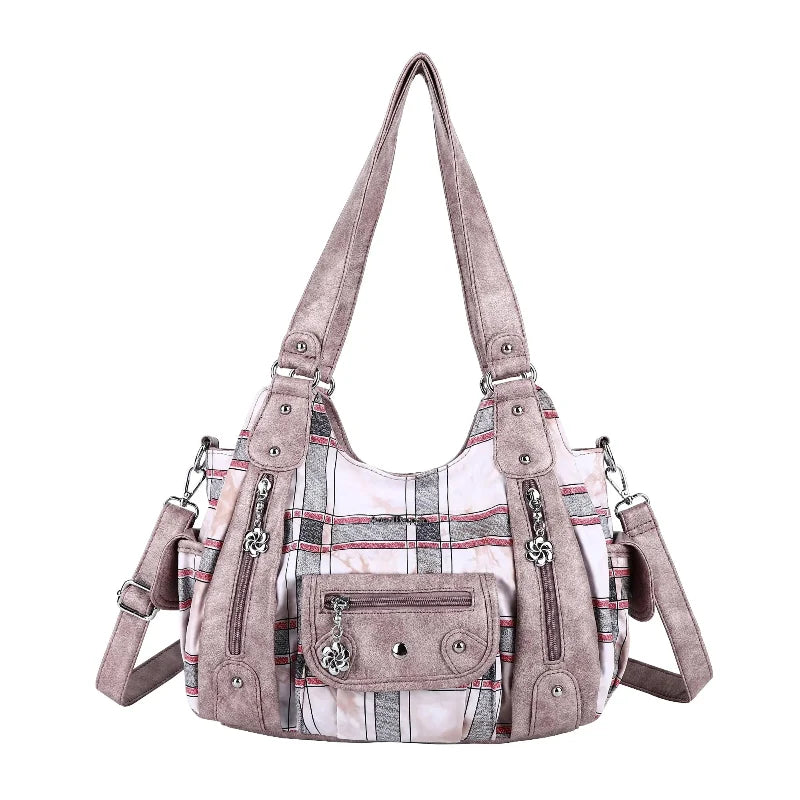 Multi-Print Patchwork Shoulder Crossbody Bag with Wide Straps