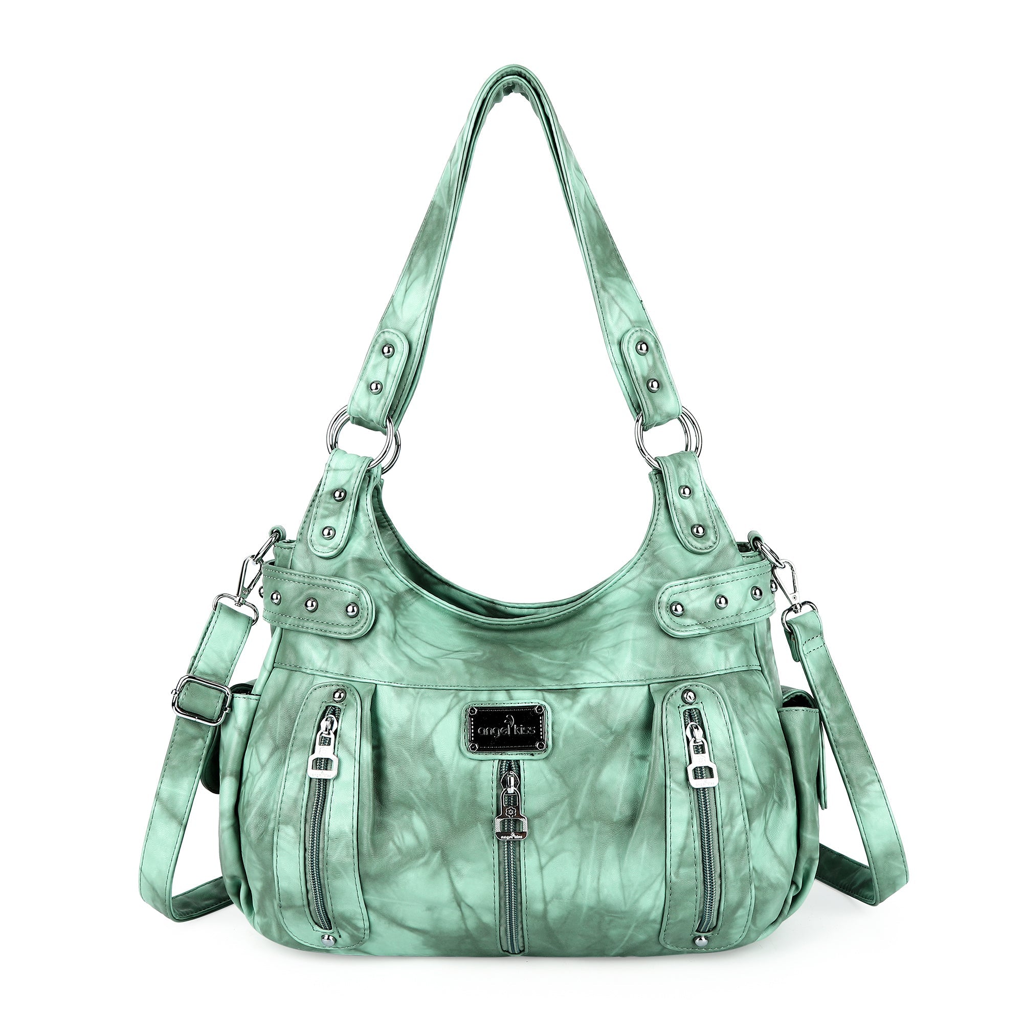 Washed Multi-Zip Hobo Shoulder Bag