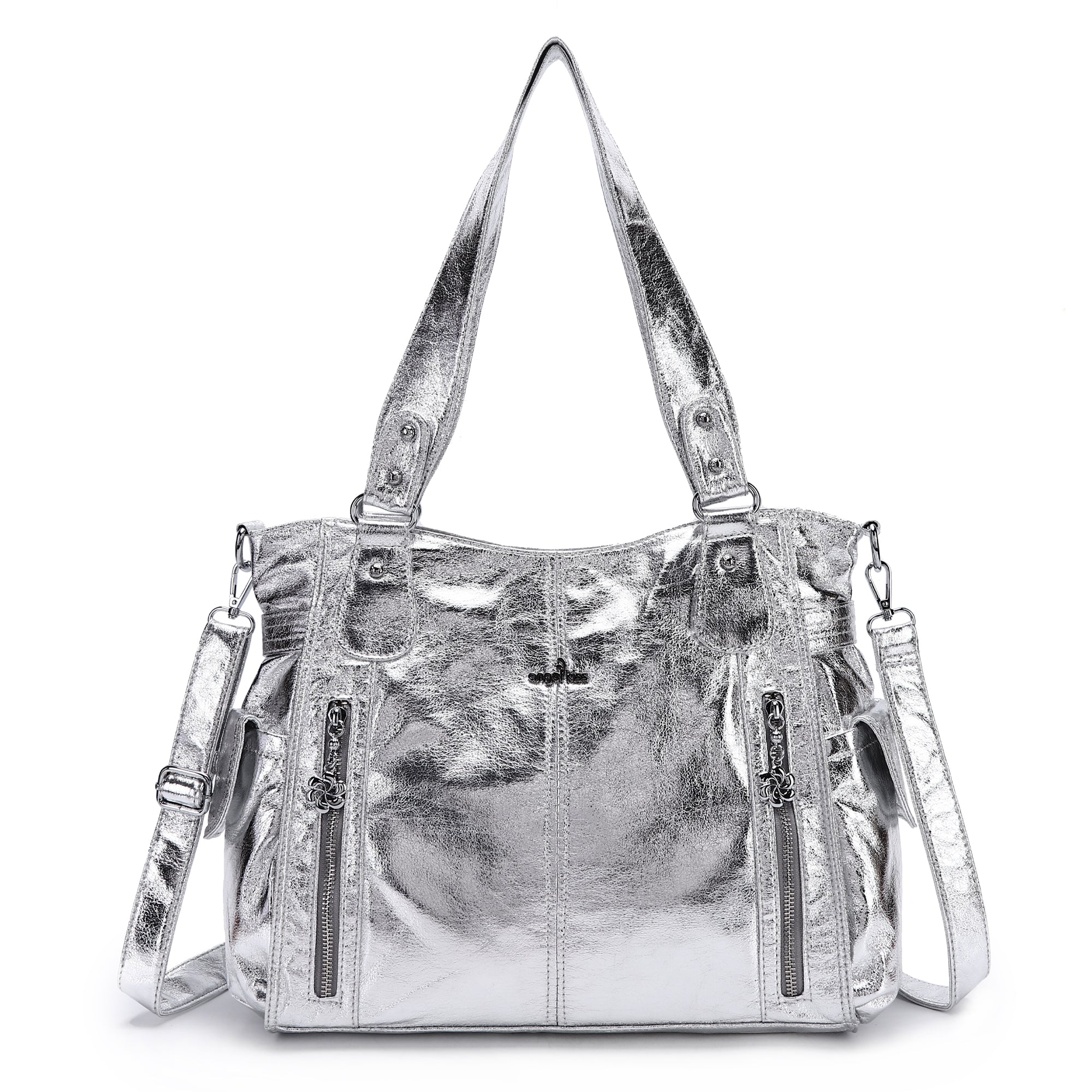 Multi-Zip Wide-Body Shoulder Bag with Adjustable Strap