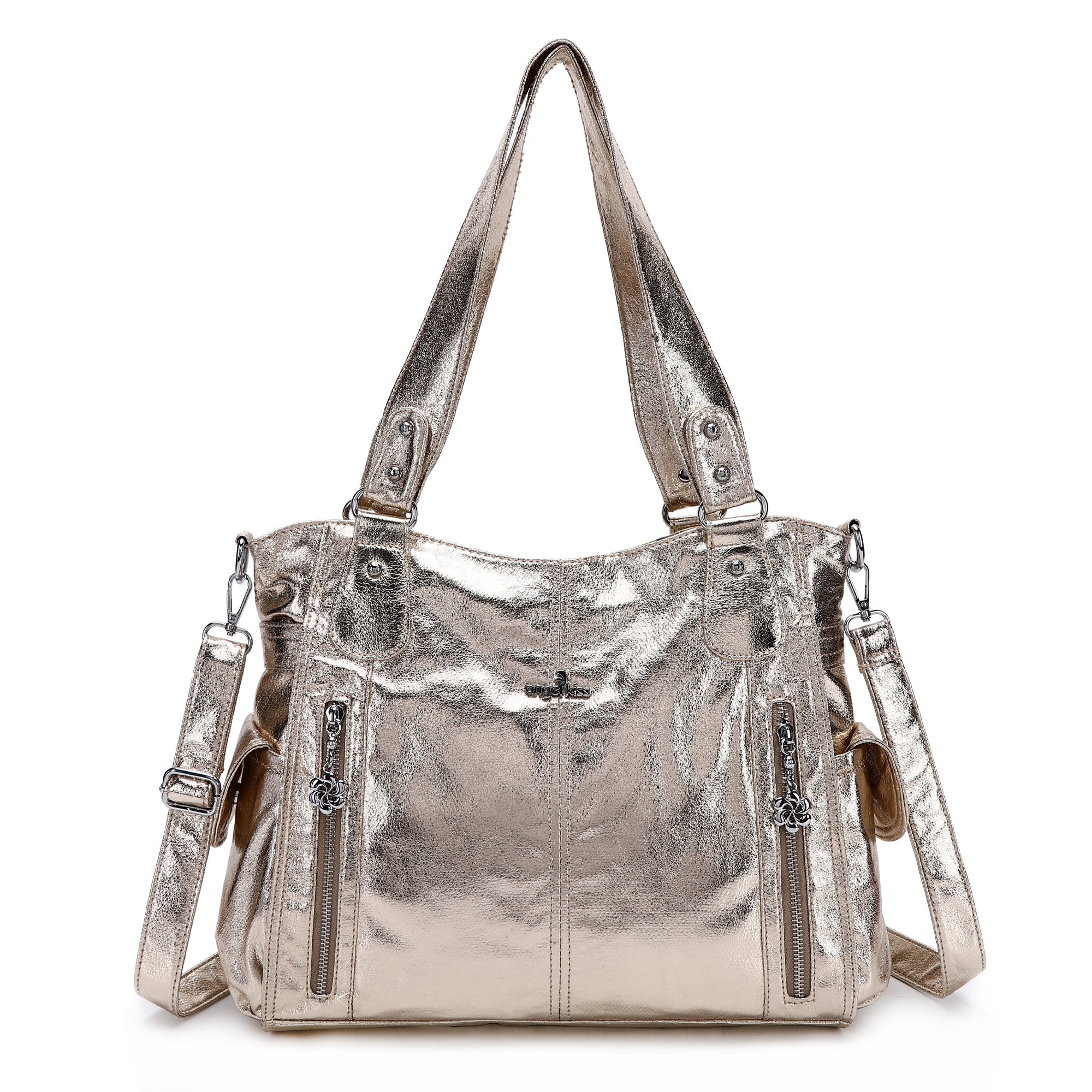 Multi-Zip Wide-Body Shoulder Bag with Adjustable Strap