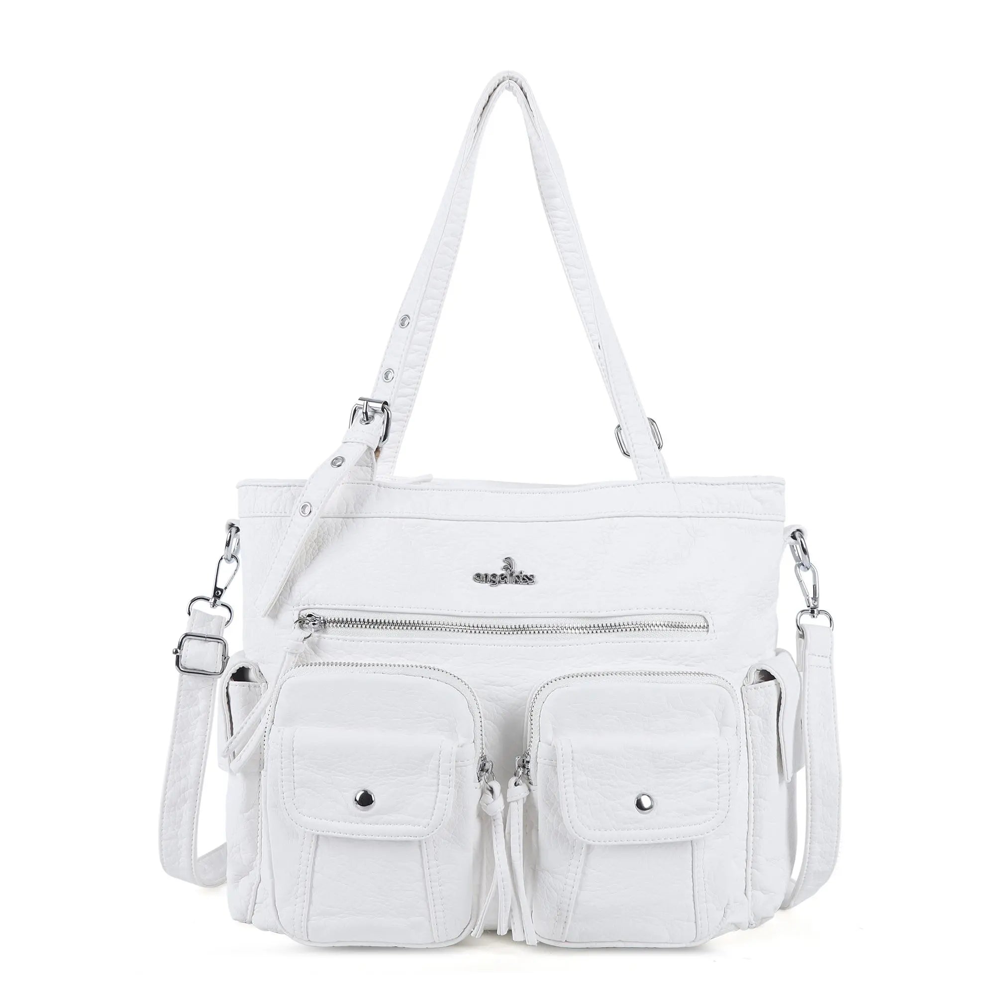 Washed Black Multi-Pocket Tote Shoulder Bag