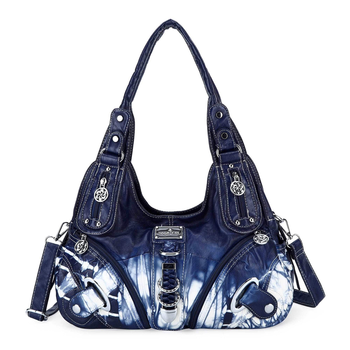 Vintage Large Capacity Multi-Pocket Hobo Shoulder Bag with Rivet Details