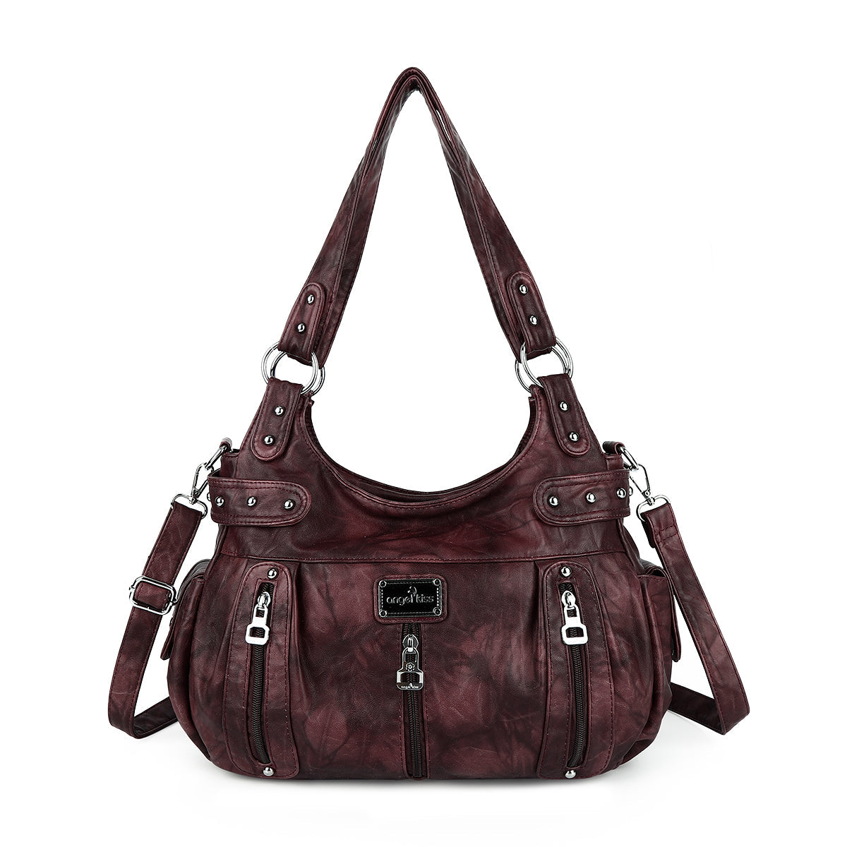 Washed Multi-Zip Hobo Shoulder Bag