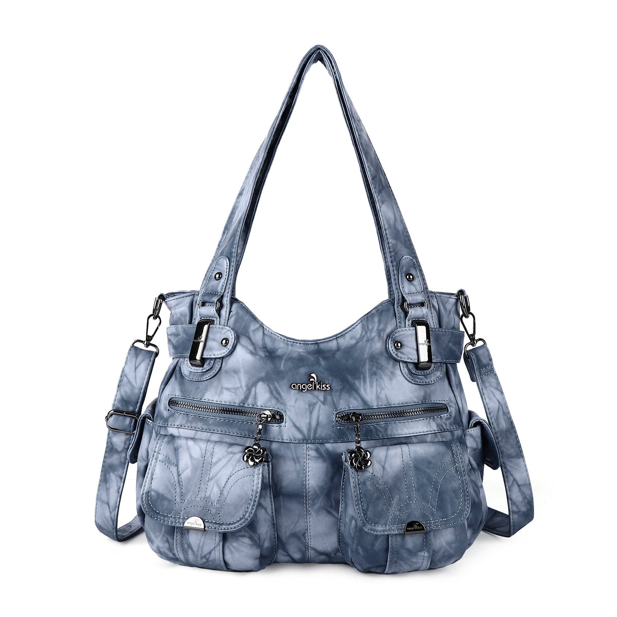 Tie-Dye Washed Vegan Leather Multi-Pocket Hobo Bag