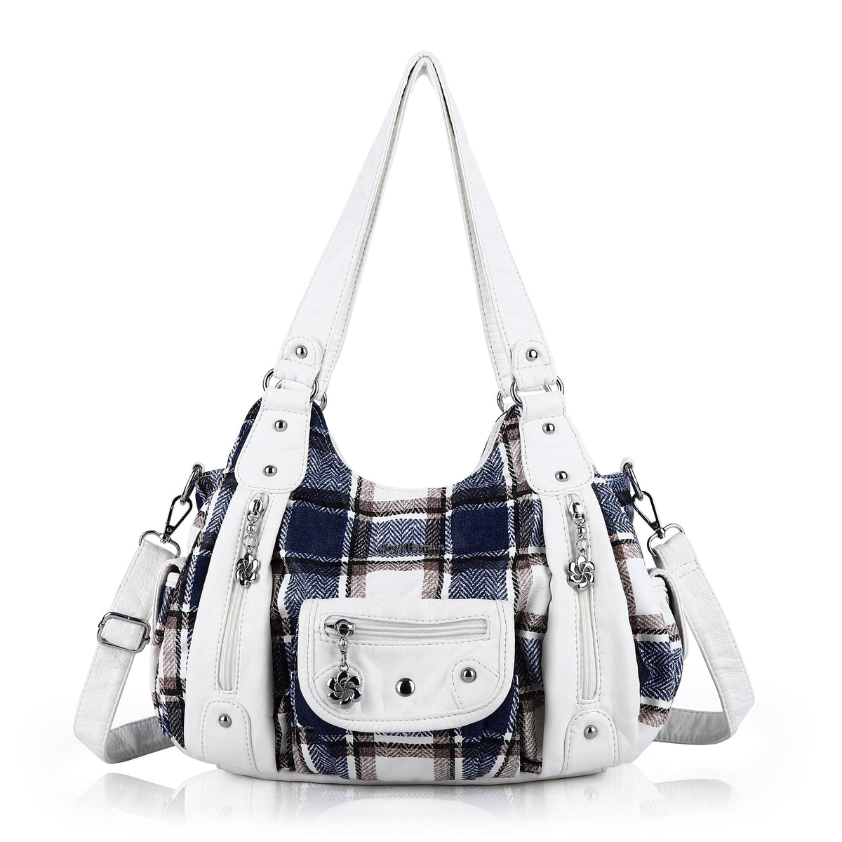 Multi-Print Patchwork Shoulder Crossbody Bag with Wide Straps