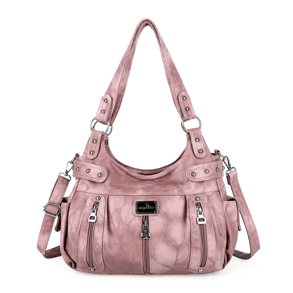 Washed Multi-Zip Hobo Shoulder Bag