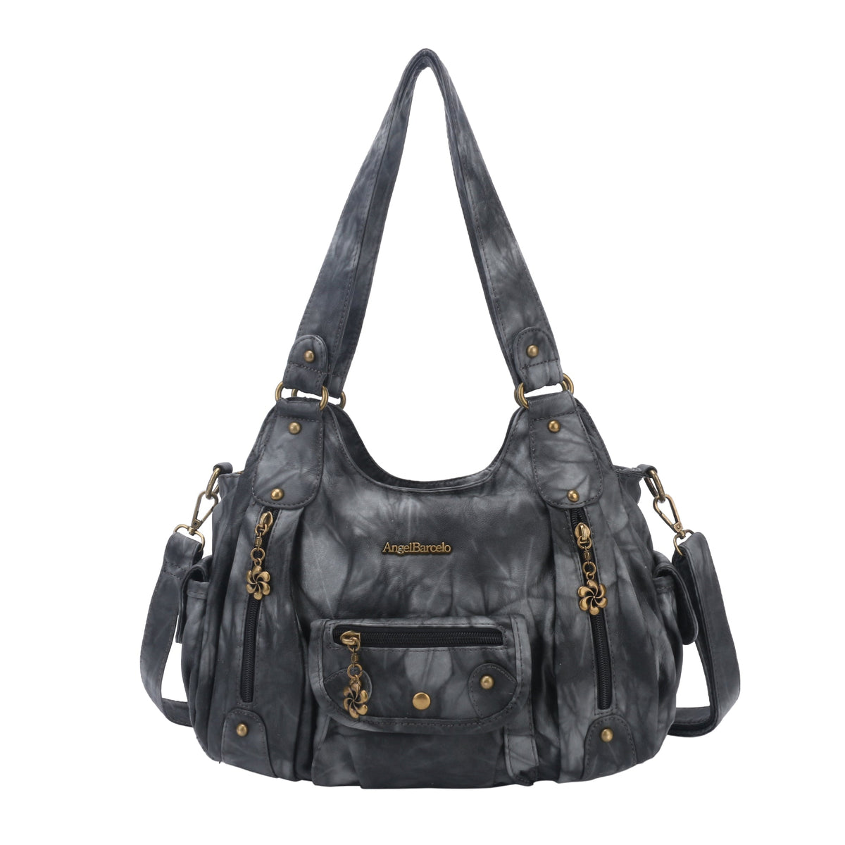 Vintage Washed Tie-Dye Multi-Pocket Shoulder Bag