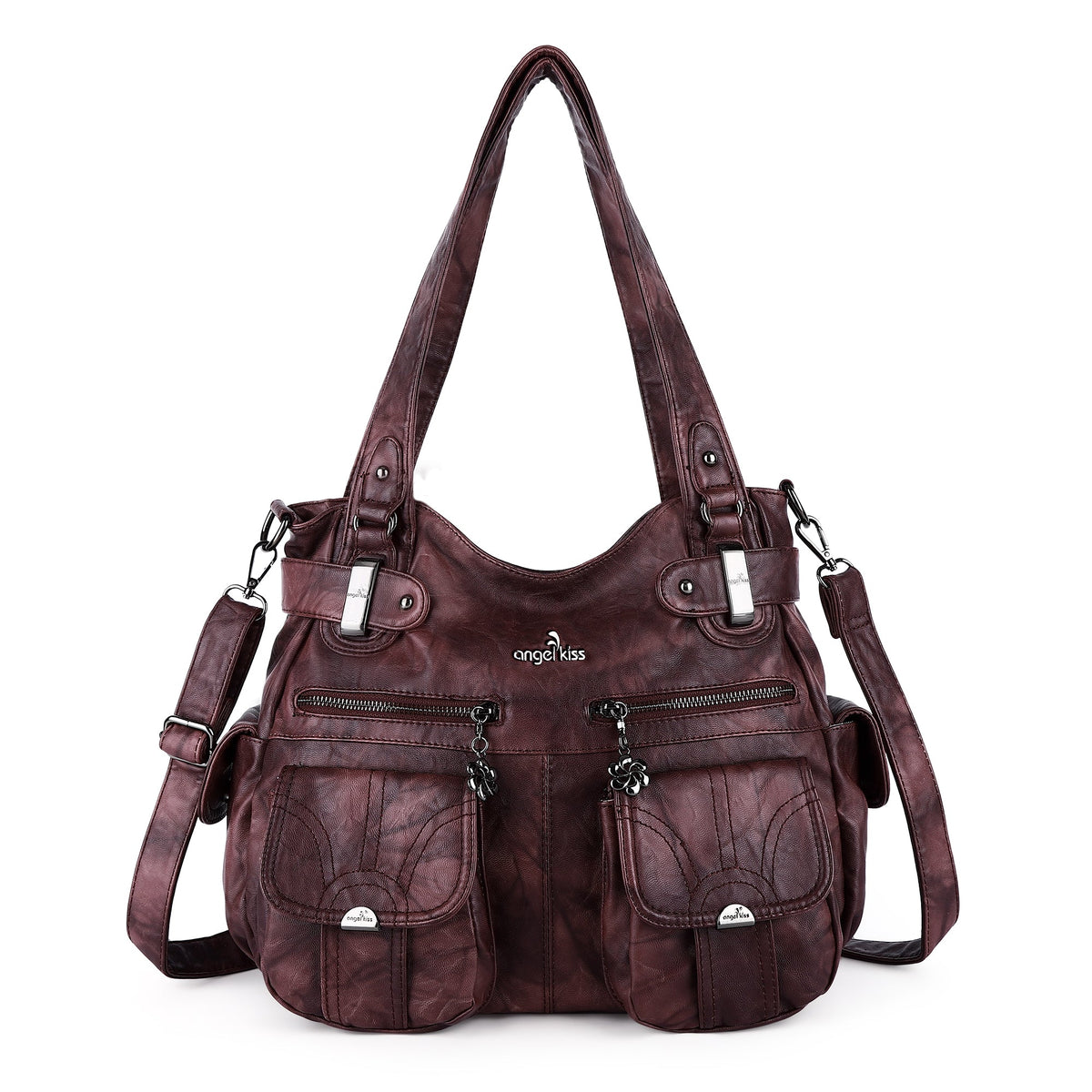 Tie-Dye Washed Vegan Leather Multi-Pocket Hobo Bag