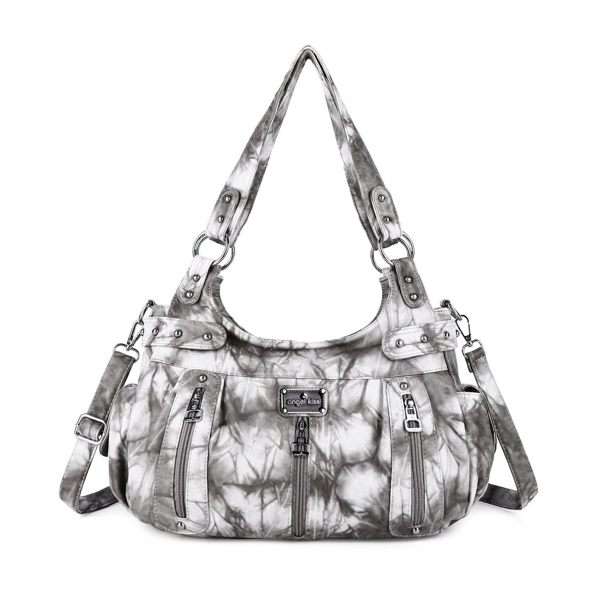 Washed Multi-Zip Hobo Shoulder Bag