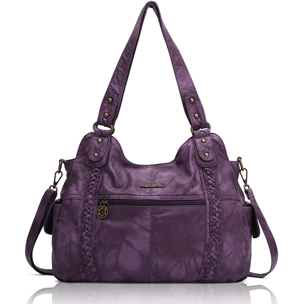 Vintage Braided-Trim Large Capacity Hobo Shoulder Bag