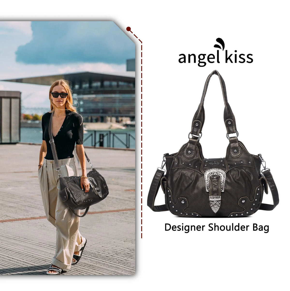 Everyday Hobo Shoulder Bag with Contrast Trim Details