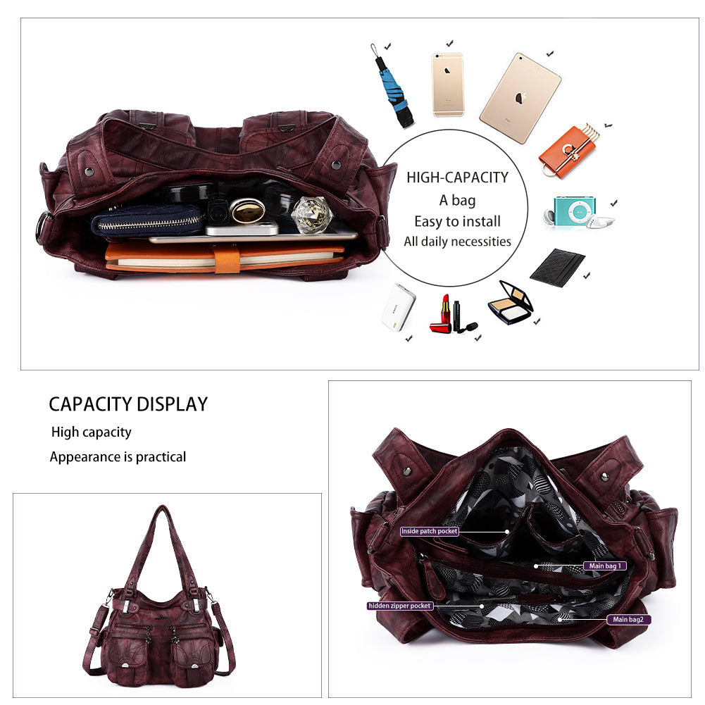 Tie-Dye Washed Vegan Leather Multi-Pocket Hobo Bag