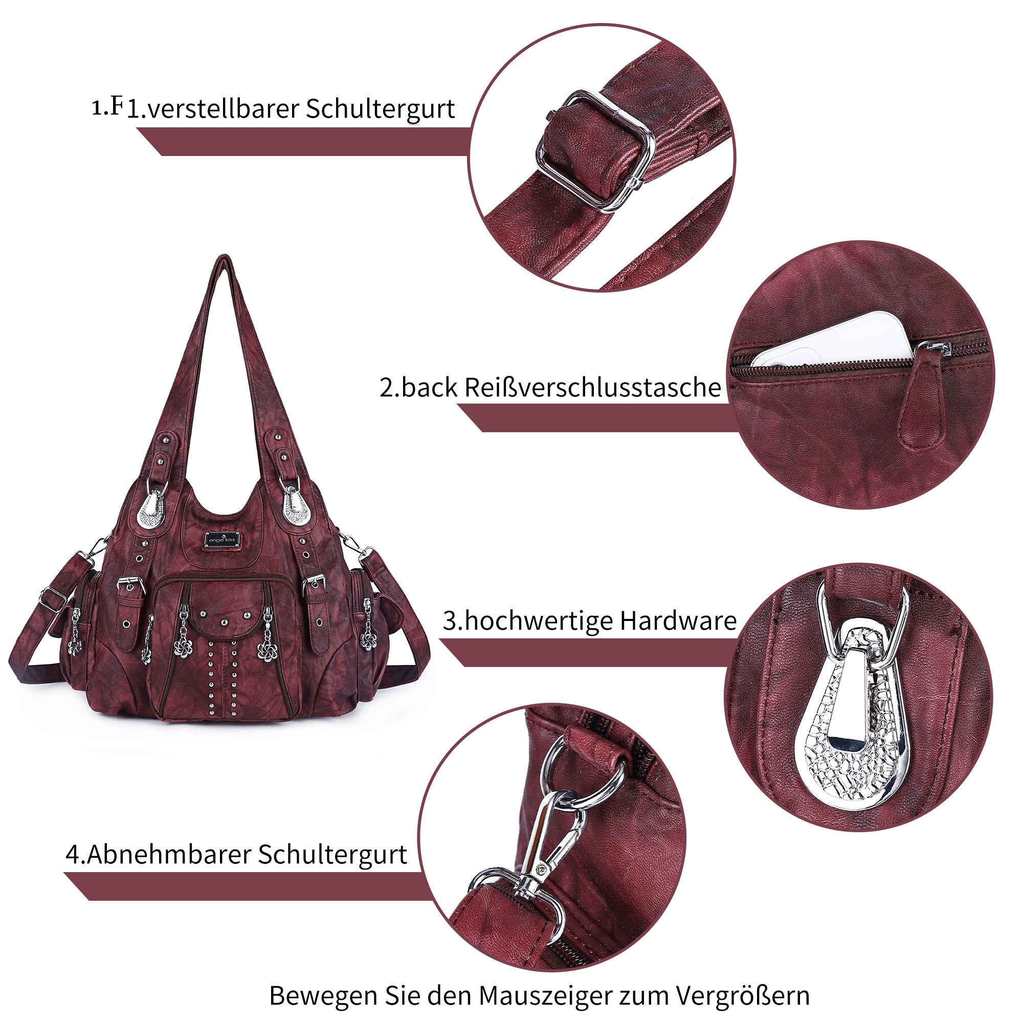 Tie-Dye Hobo Shoulder Bag with Rivet Strap Details