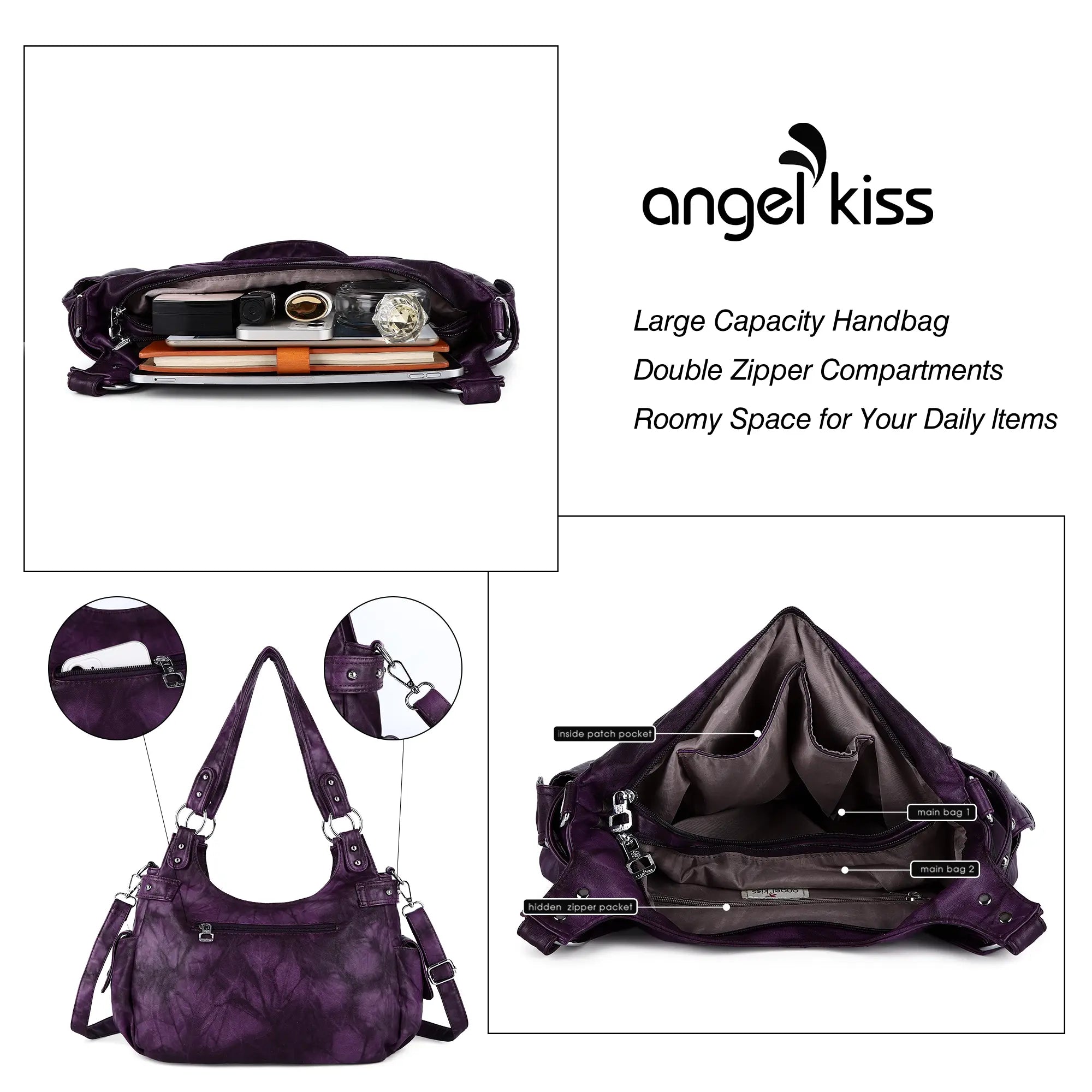 Washed Multi-Zip Hobo Shoulder Bag