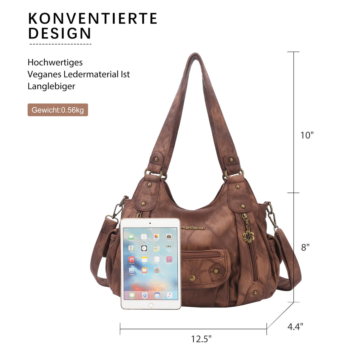 Vintage Washed Tie-Dye Multi-Pocket Shoulder Bag