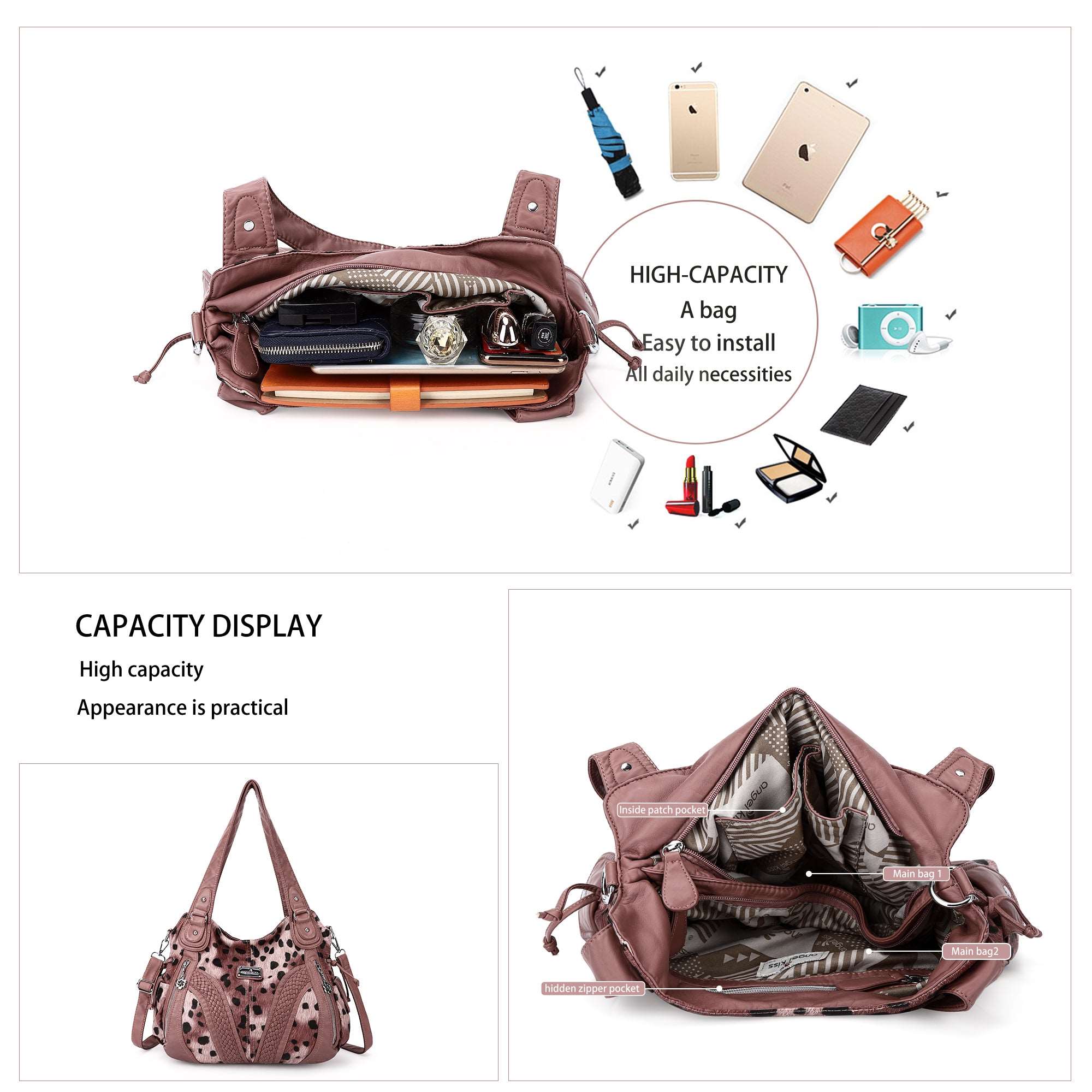 Y2K Leopard Patchwork Hobo Shoulder Bag
