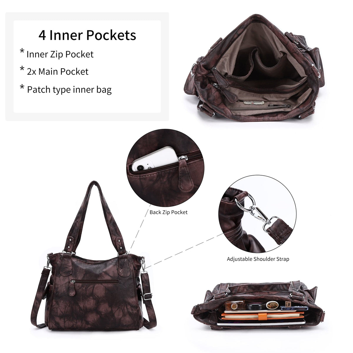 Large Tie-Dye Multi-Pocket Shoulder Bag