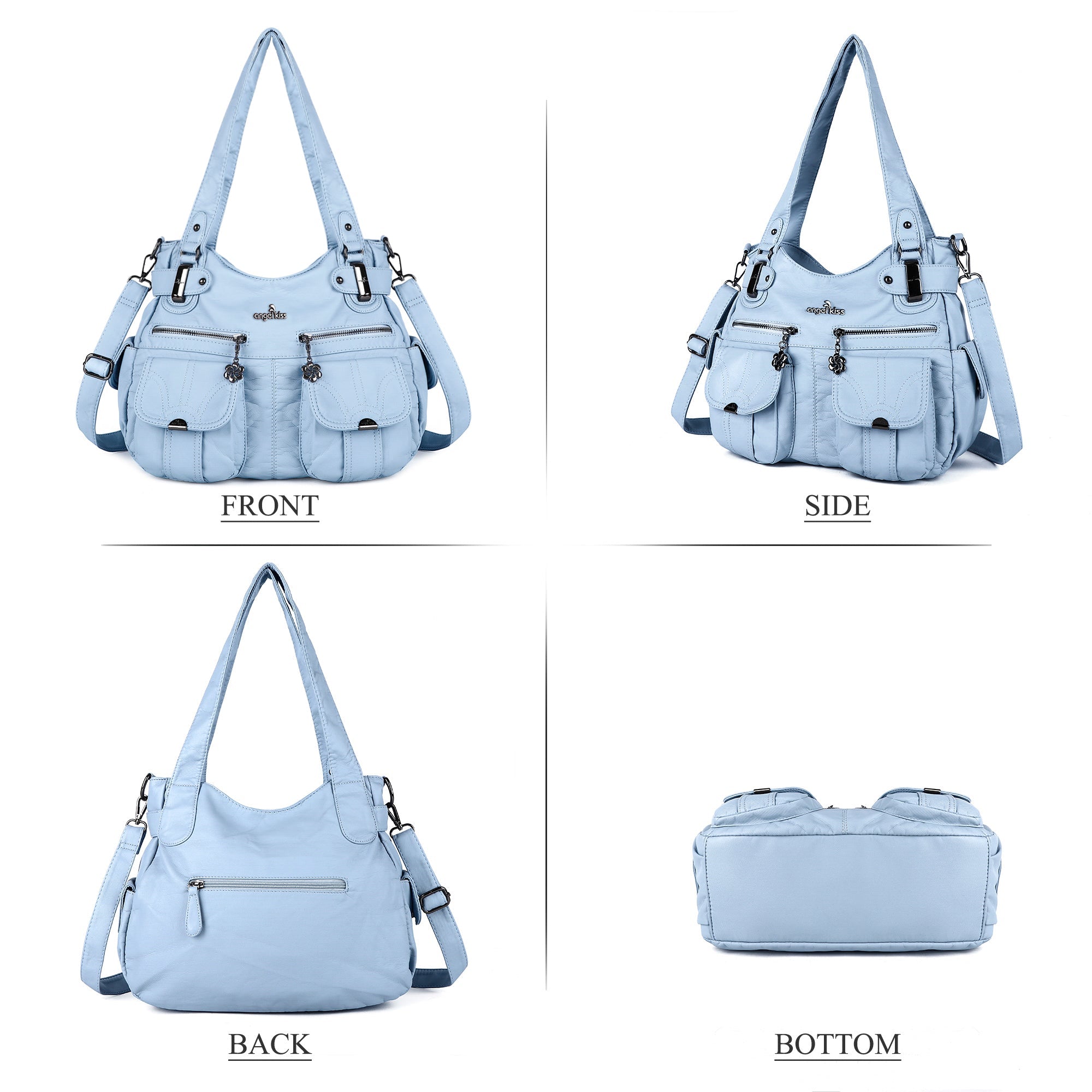 Textured Multi-Pocket Shoulder Bag