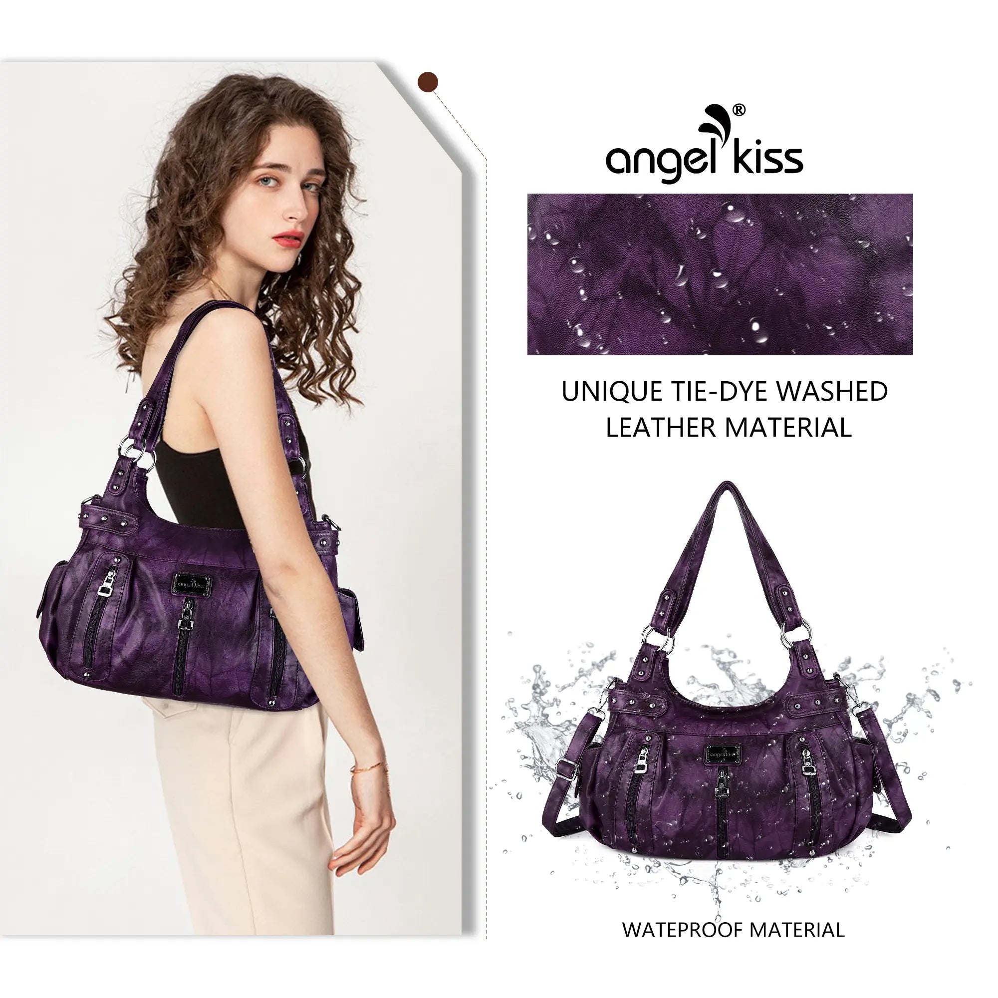 Washed Multi-Zip Hobo Shoulder Bag