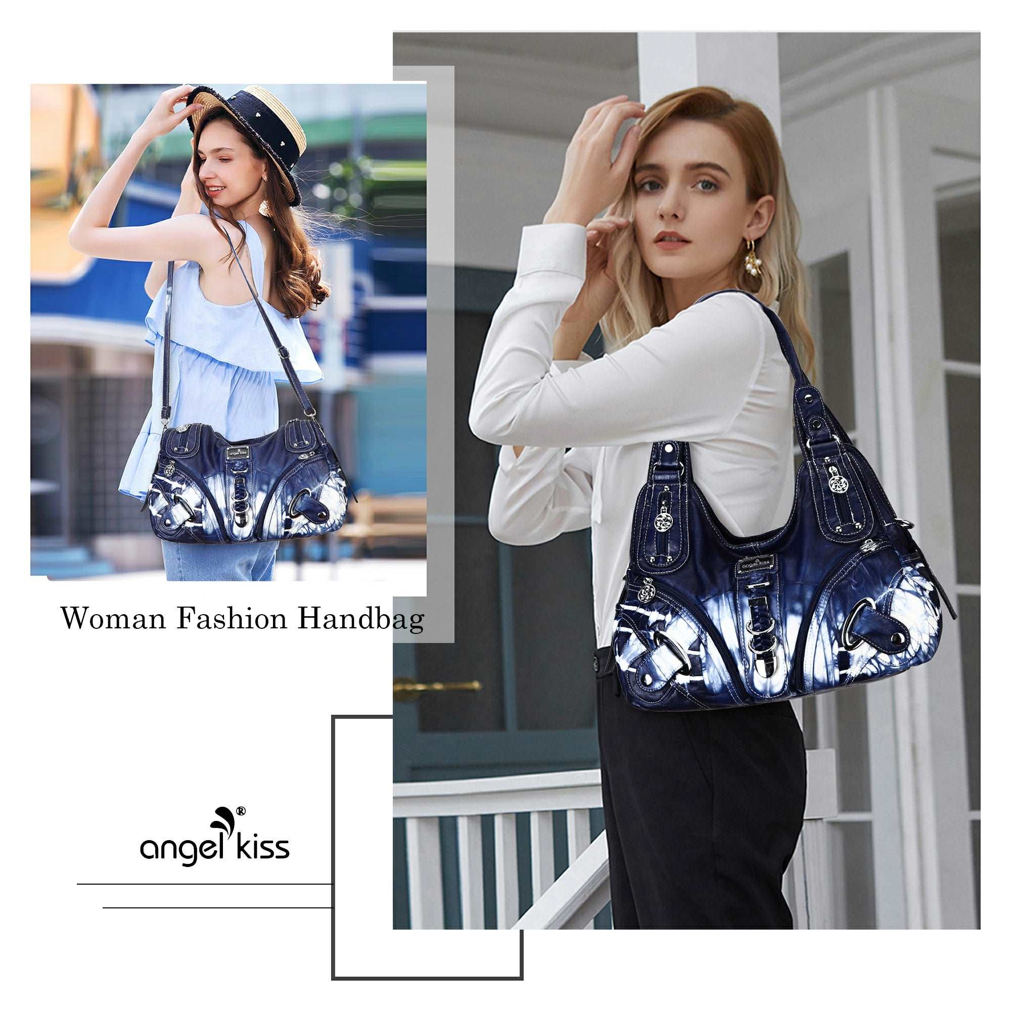 Vintage Large Capacity Multi-Pocket Hobo Shoulder Bag with Rivet Details