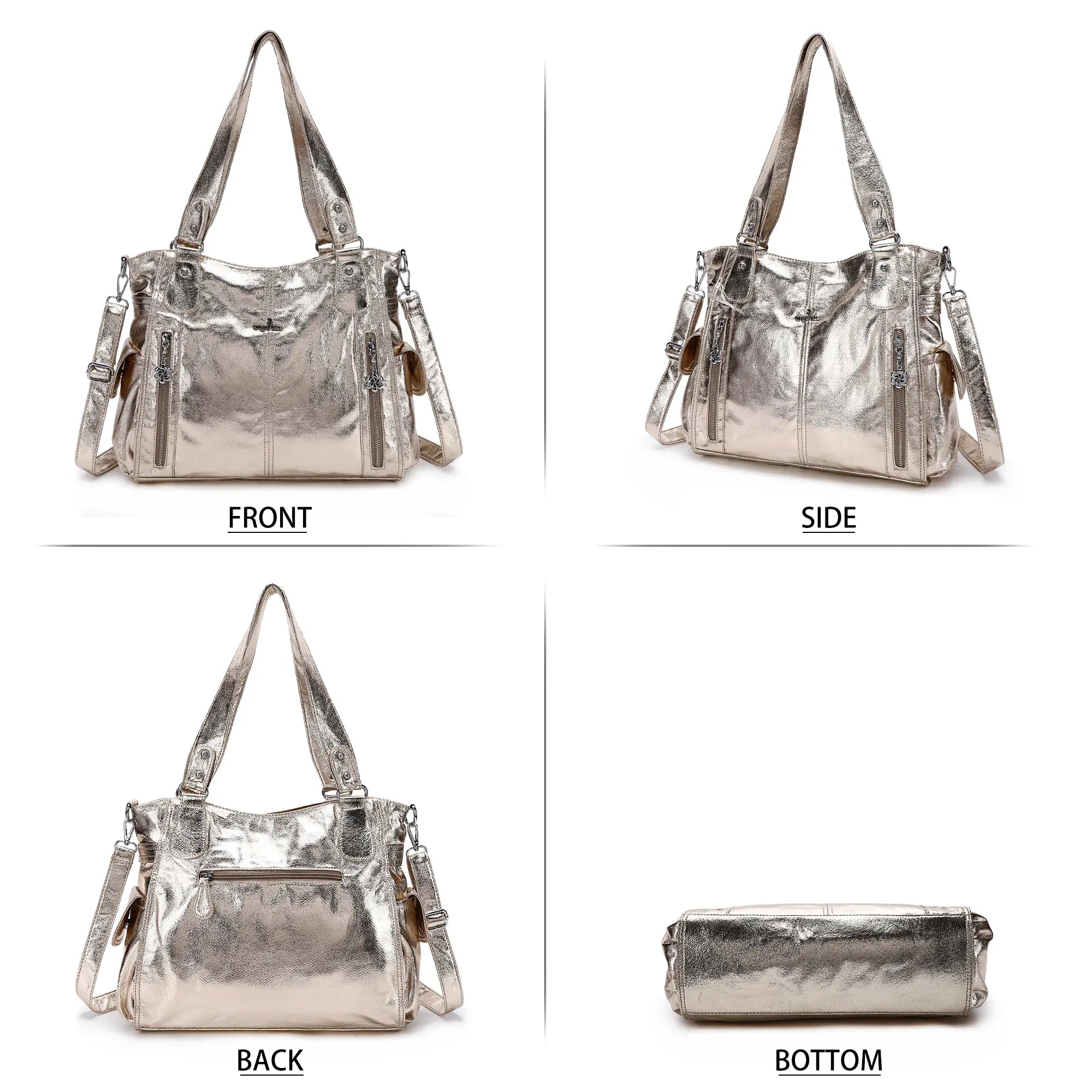 Multi-Zip Wide-Body Shoulder Bag with Adjustable Strap