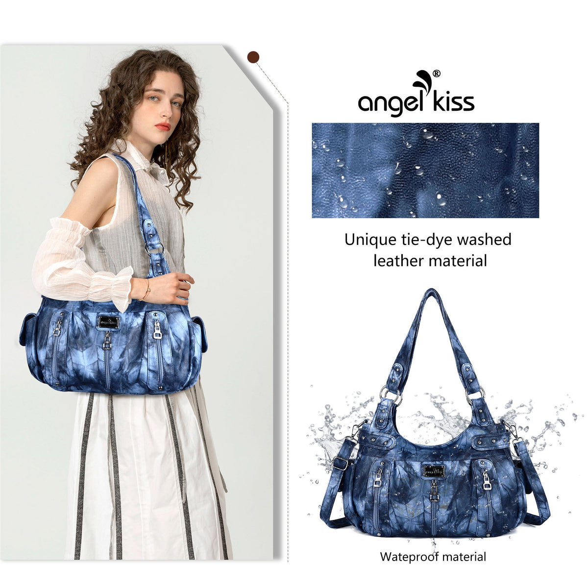 Washed Multi-Zip Hobo Shoulder Bag