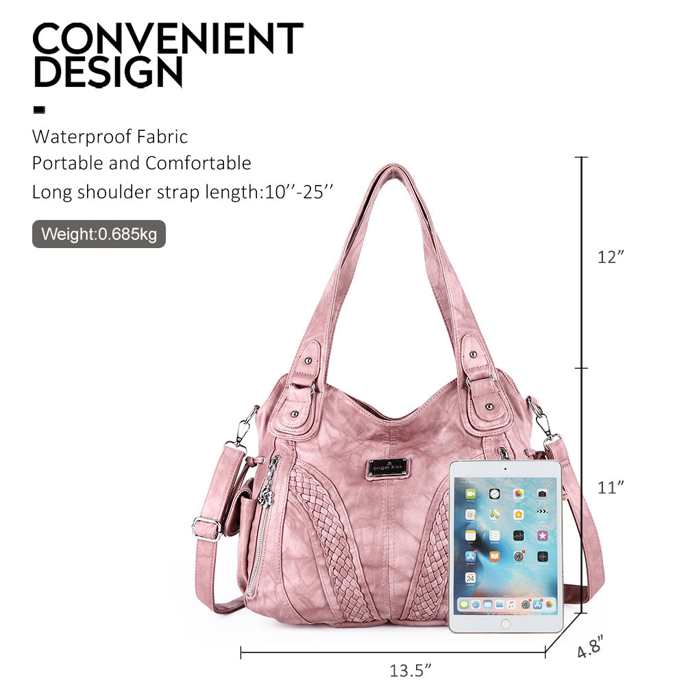 Washed Vegan Leather Multi-Pocket Shoulder Bag