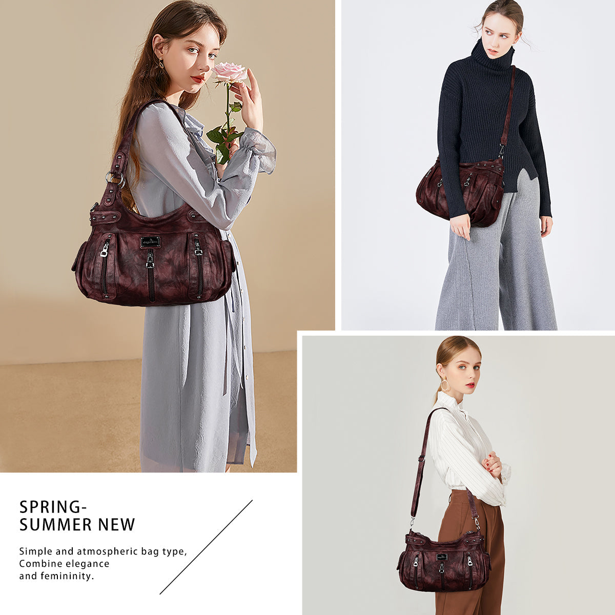 Washed Multi-Zip Hobo Shoulder Bag