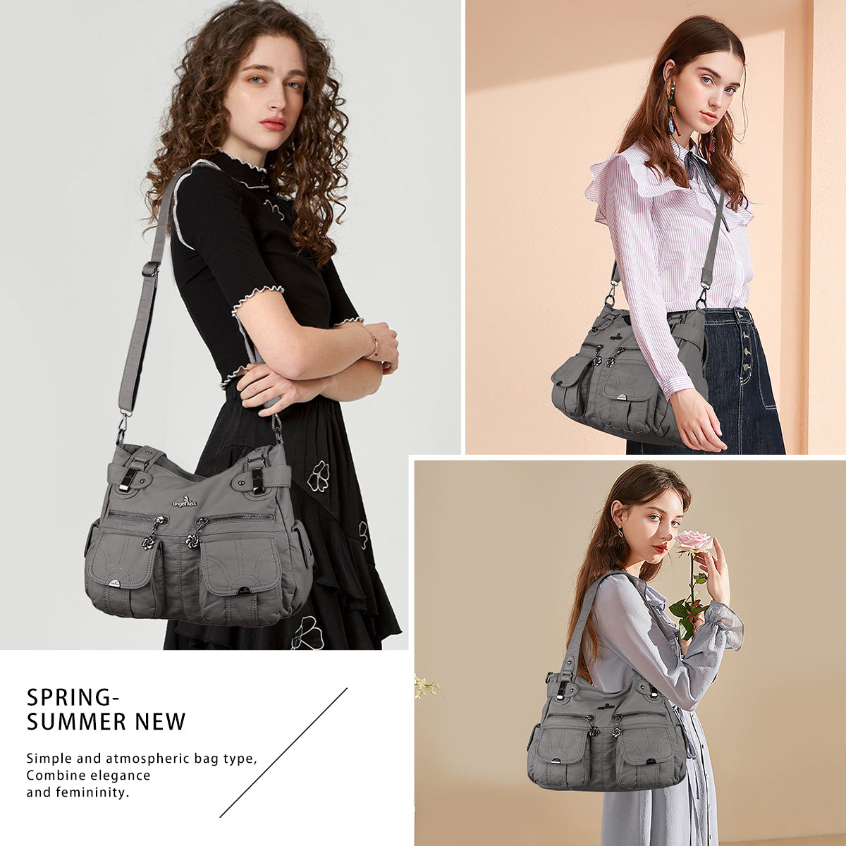 Textured Multi-Pocket Shoulder Bag