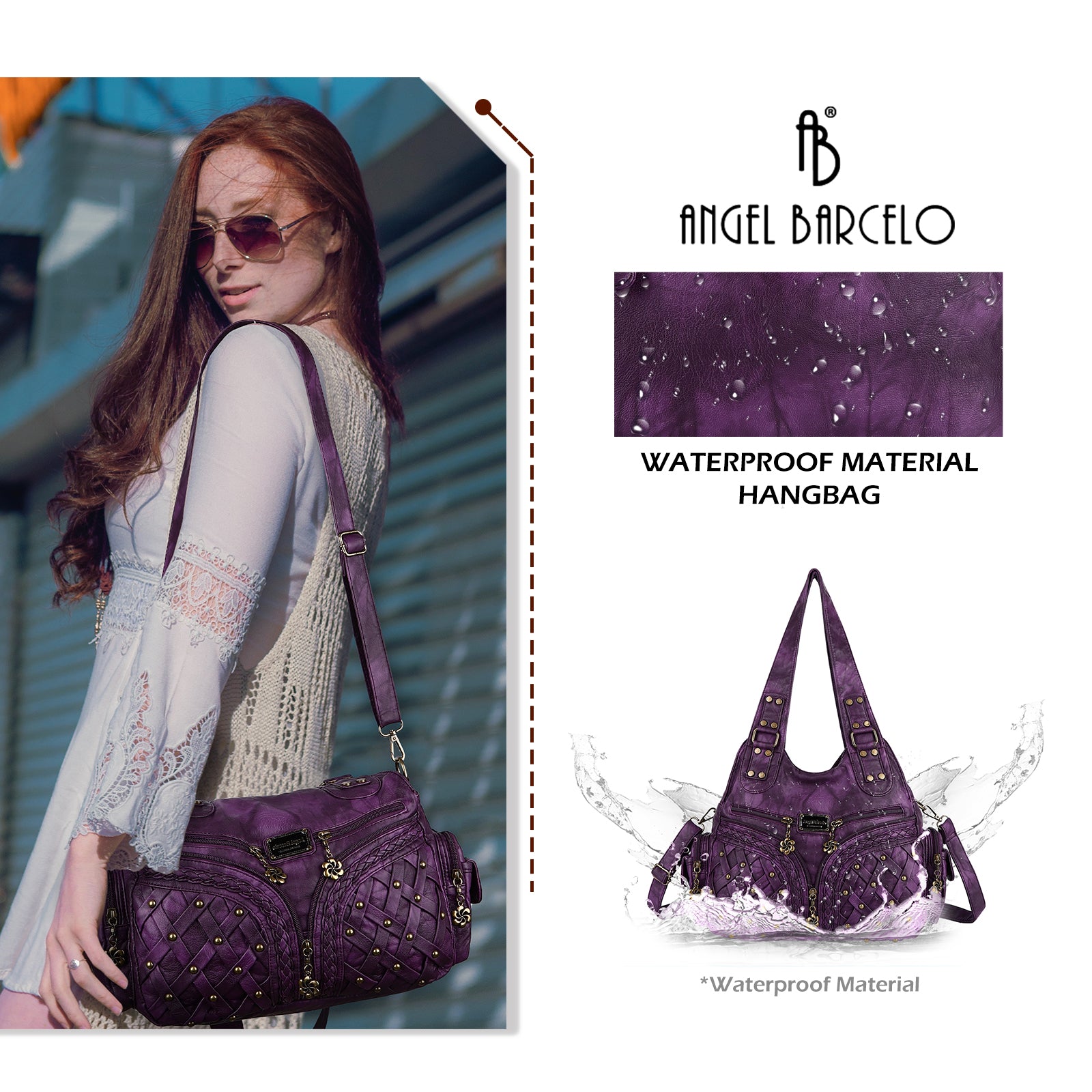 PU Studded Braided Multi-Pocket Hobo Bag